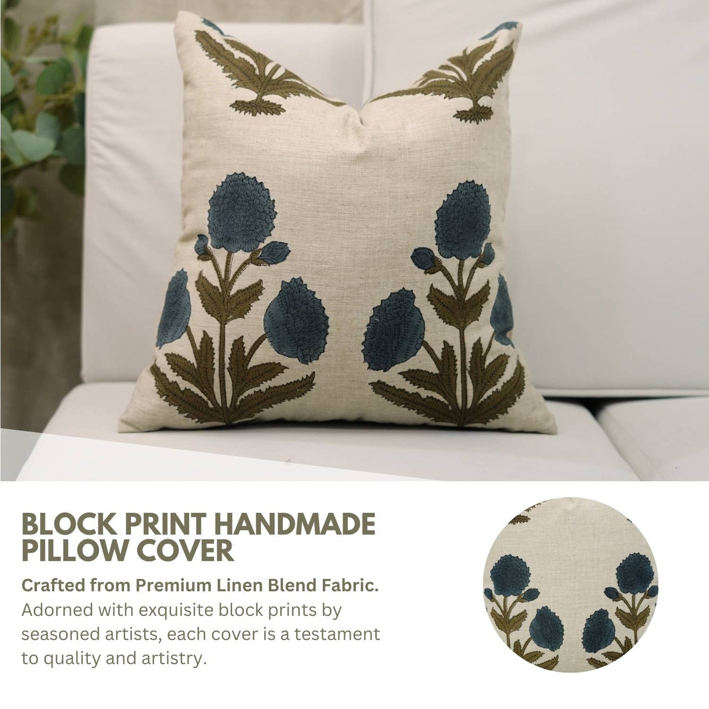 Bohemian Block Design Linen Blend Pillow Cover - Badshah