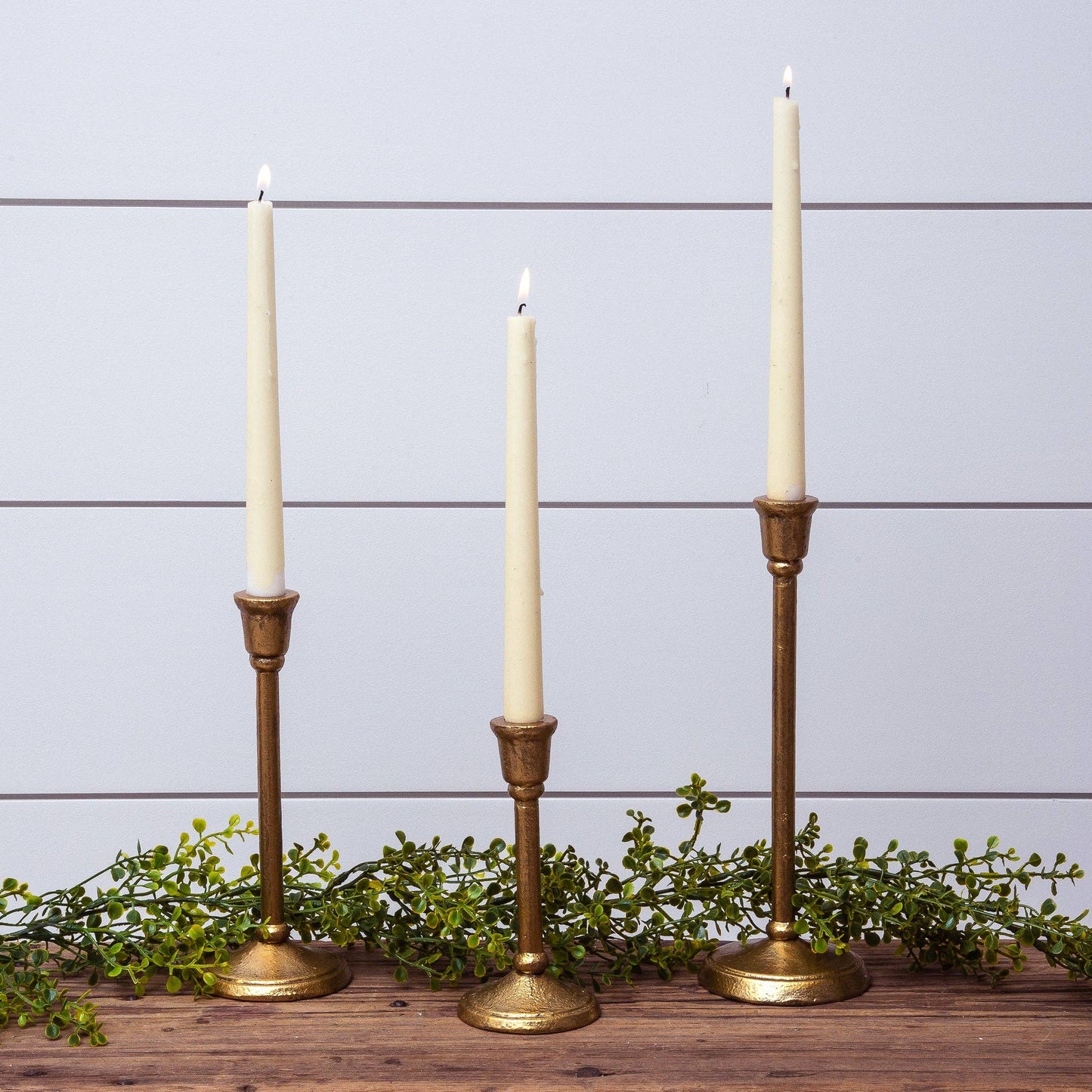 small- Antique Gold Iron Candlesticks (Set Of 03)