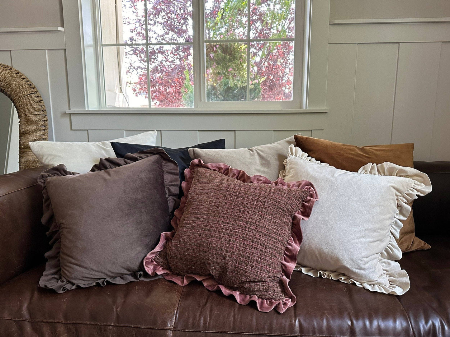 Coffee Velvet-Ruffle Pillow Cover