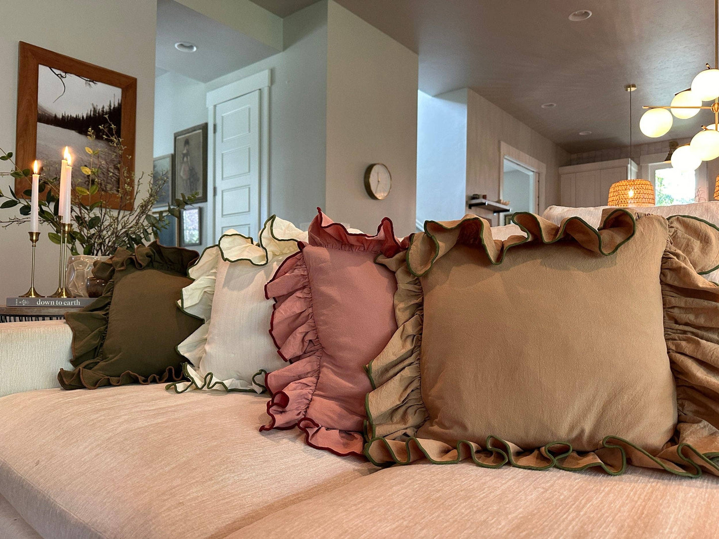 Hunter Green Linen-Ruffle Pillow Cover
