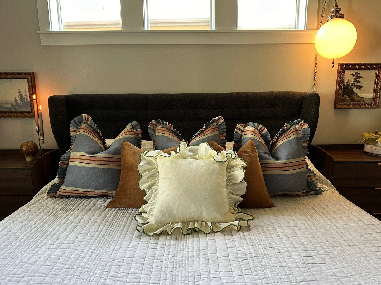 Milky White Linen-Ruffle Pillow Cover