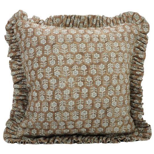 Beautiful Block Print Thick Linen Pillow Cover - Tulsi Buti