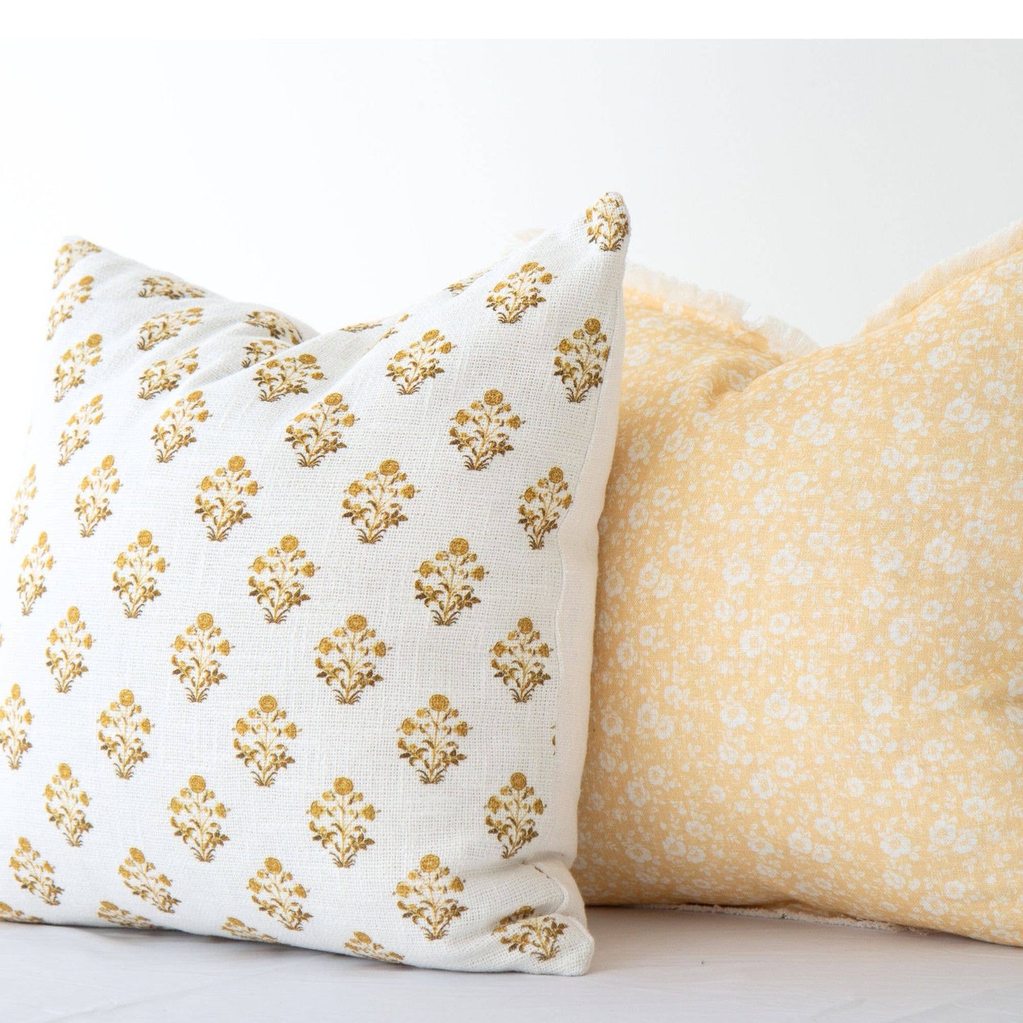 Isabella Gold Floral Block Print Pillow Cover –Elegant Decor