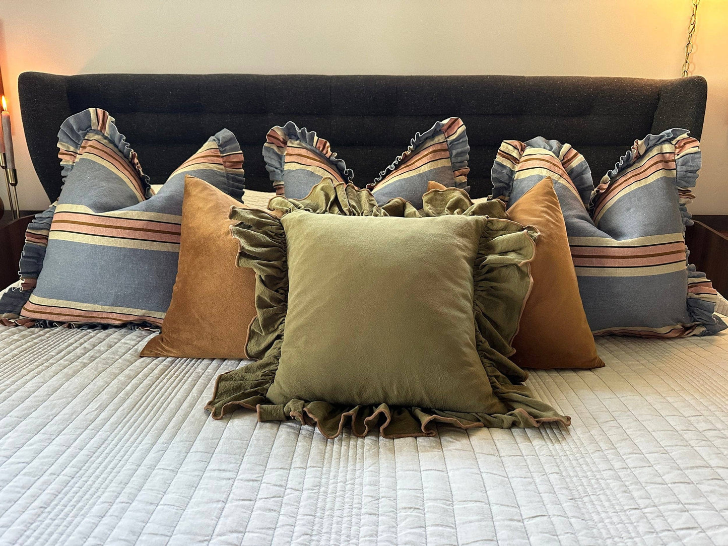 Hunter Green Linen-Ruffle Pillow Cover