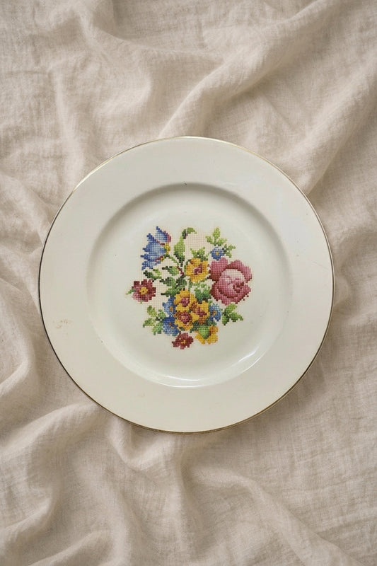 Floral Cross Stitch Plate