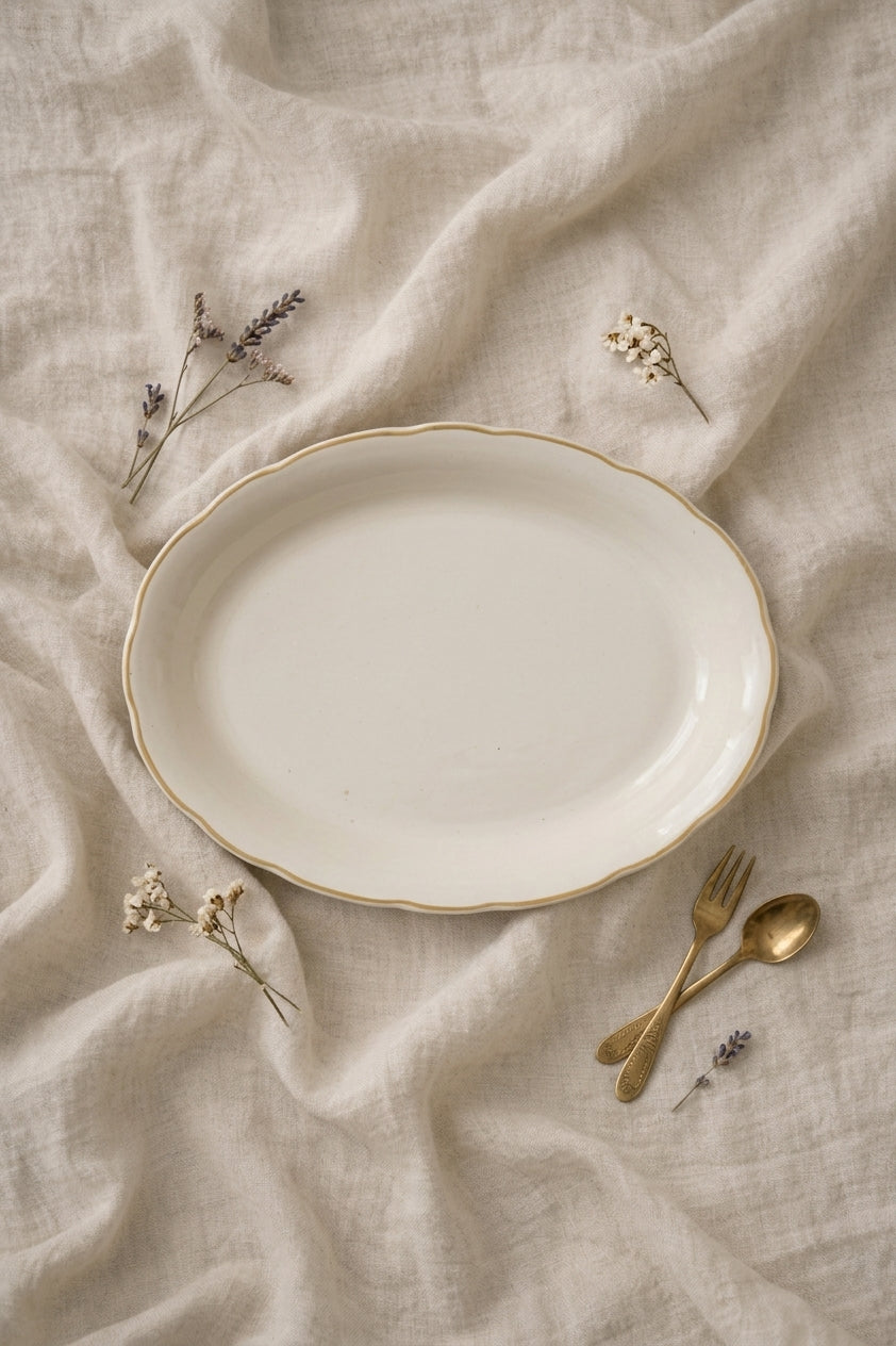 Ochre-Trimmed Oval Dish