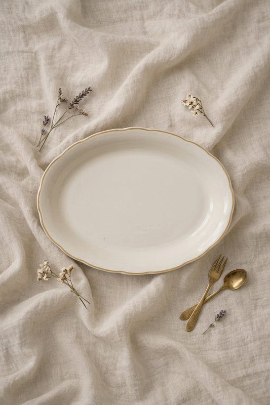 Ochre-Trimmed Oval Dish