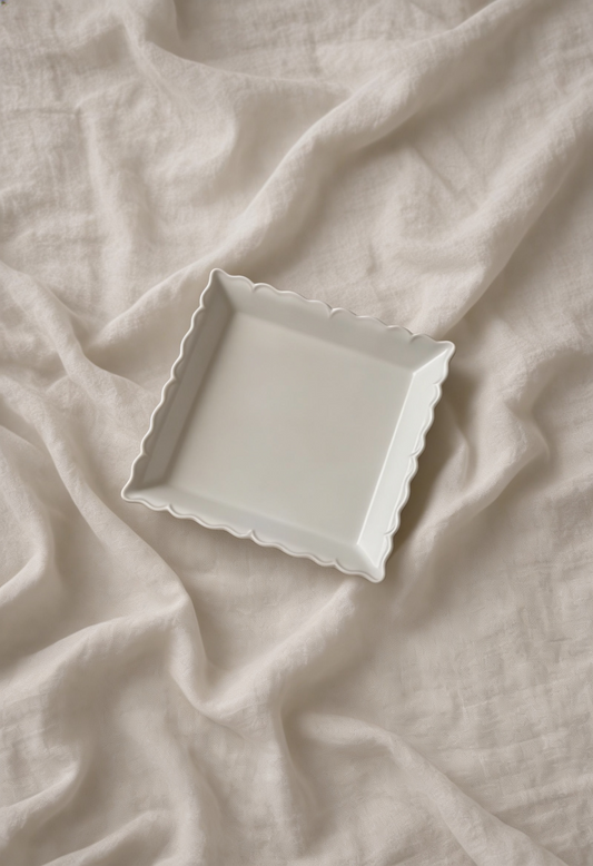 Square White Platter w/ Scalloped Edge