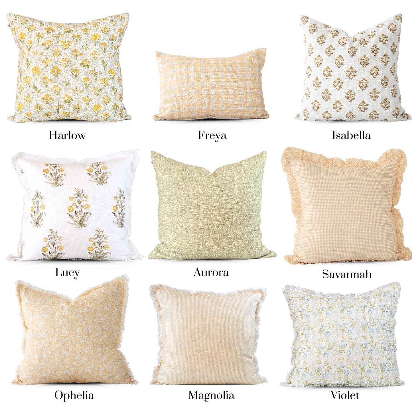 Isabella Gold Floral Block Print Pillow Cover –Elegant Decor