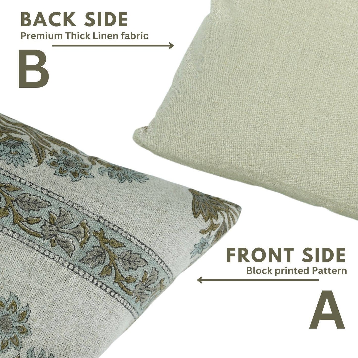Block Print Boho Thick Linen Pillow Cover- Morpankh Border