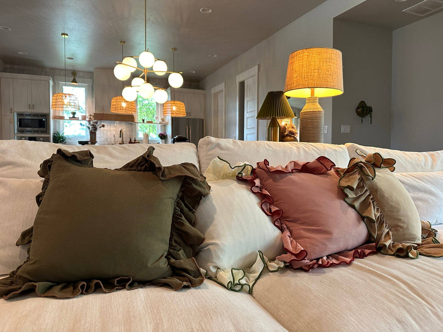 Hunter Green Linen-Ruffle Pillow Cover
