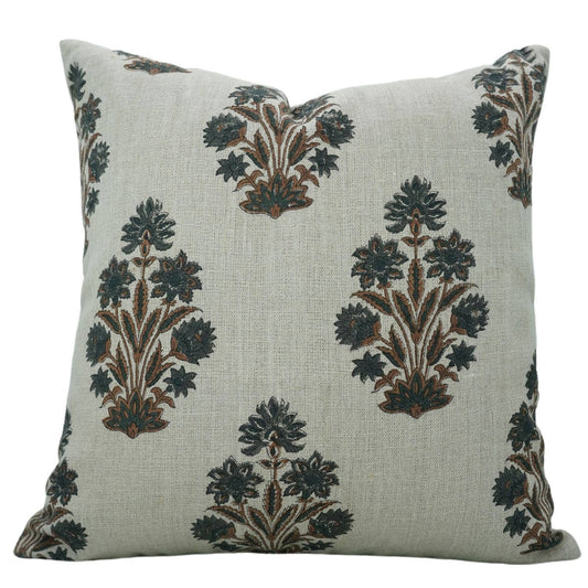 Hand Block Printed Thick Linen Pillow Cover- Morpankh