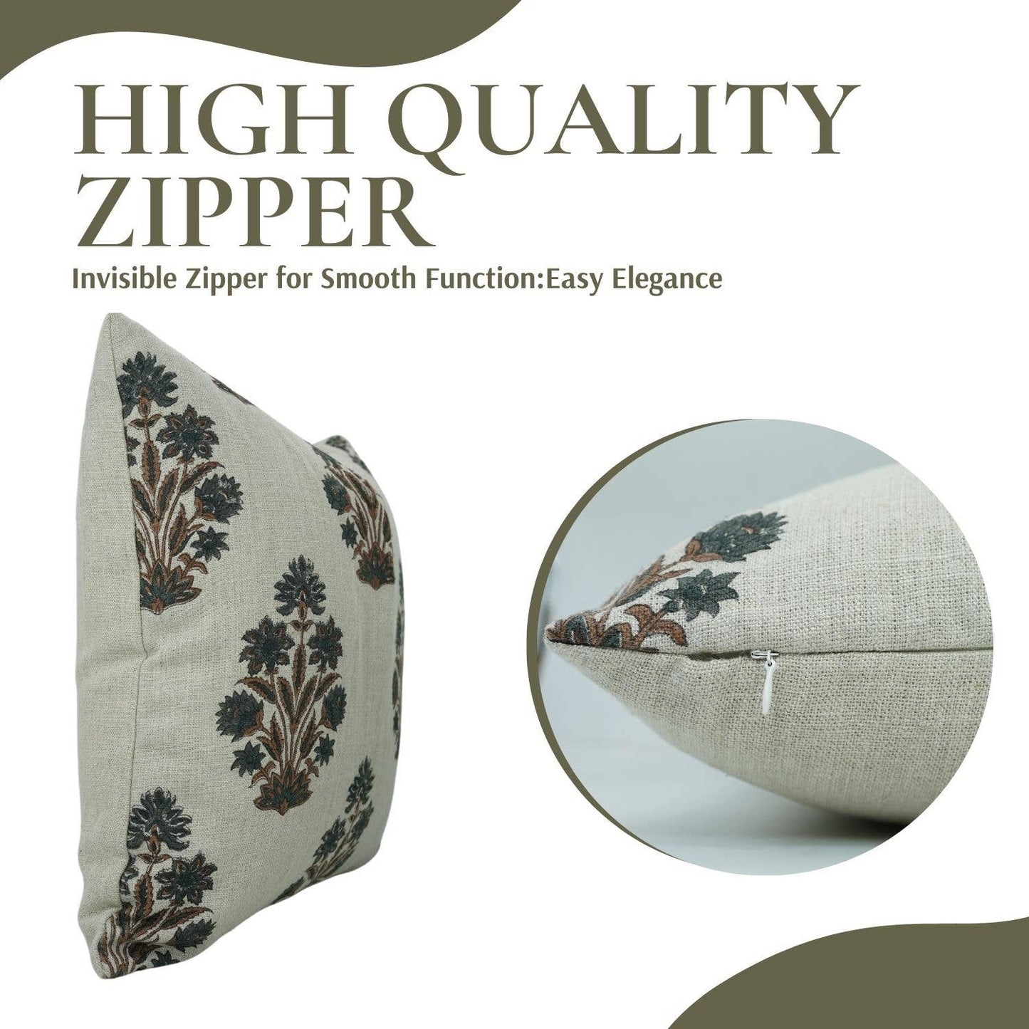 Hand Block Printed Thick Linen Pillow Cover- Morpankh