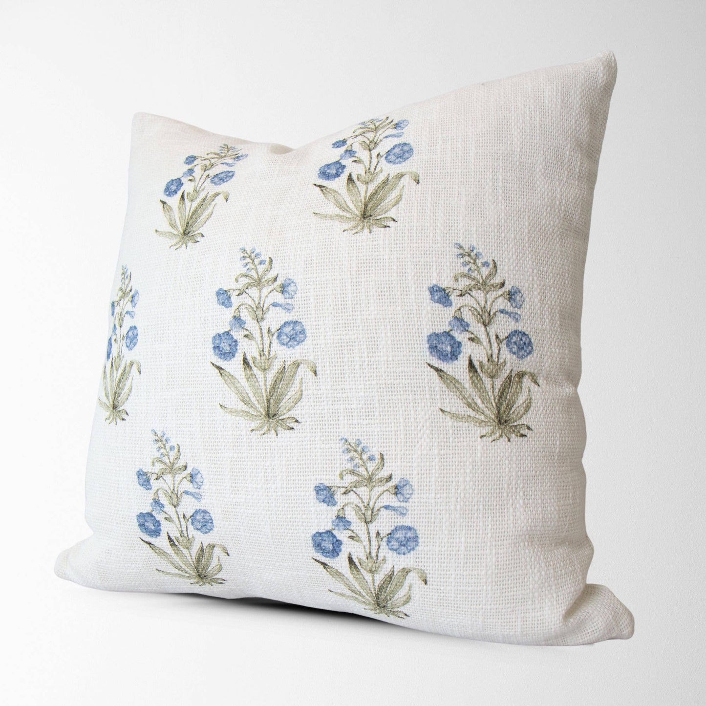 Lucie Blue Floral Block Print Pillow Cover- Decorative