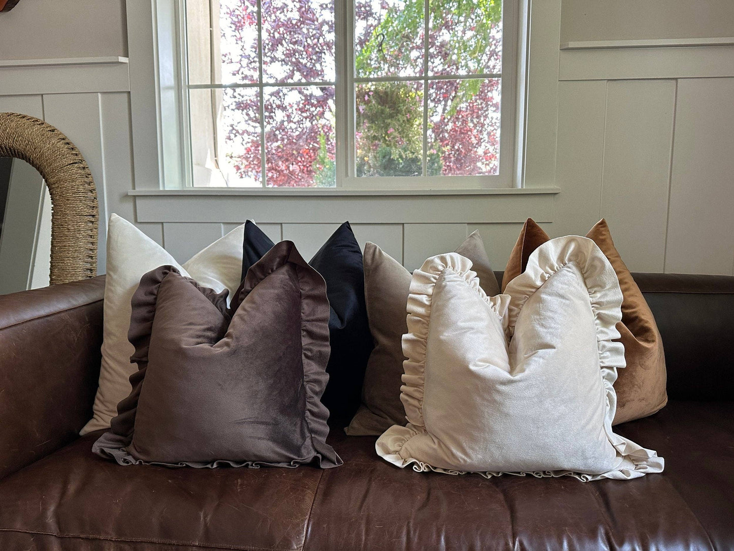 Coffee Velvet-Ruffle Pillow Cover
